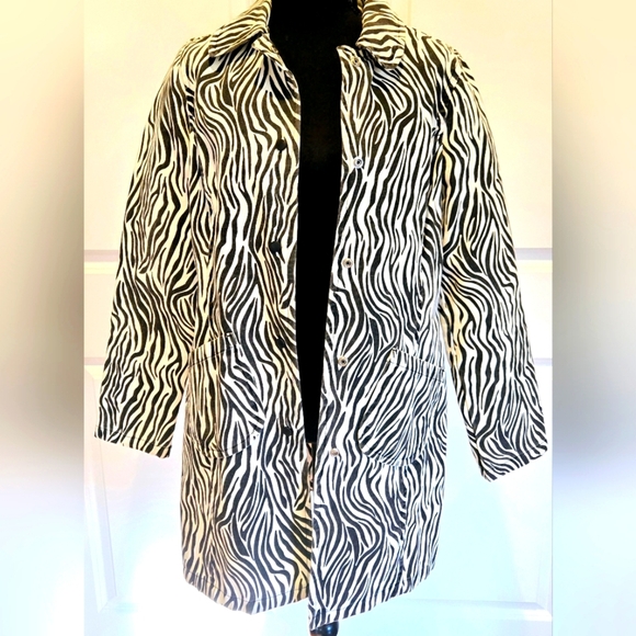 OLD NAVY Vintage Trench Coat Zebra Print Jacket Fully Lined sz Med - Picture 5 of 7